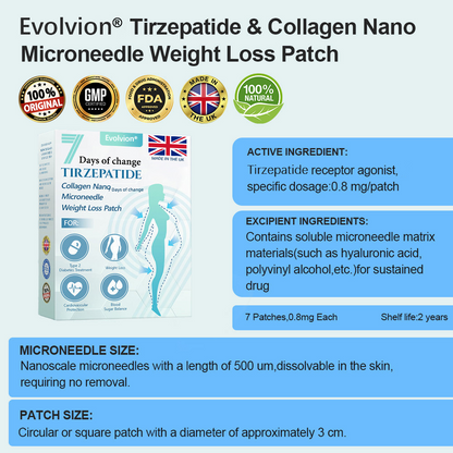 【Last Day Promotion 80% OFF🌟】✅Evolvion® 𝐓𝐢𝐫𝐳𝐞𝐩𝐚𝐭𝐢𝐝𝐞 & 𝐂𝐨𝐥𝐥𝐚𝐠𝐞𝐧 𝐍𝐚𝐧𝐨 𝐌𝐢𝐜𝐫𝐨𝐧𝐞𝐞𝐝𝐥𝐞 𝐖𝐞𝐢𝐠𝐡𝐭 𝐋𝐨𝐬𝐬 𝐏𝐚𝐭𝐜𝐡丨Targets Obesity, Loose Skin, High Blood Pressure, Diabetes, Fatty Liver, Joint Pain, Brain Fog, Low Energy, Body Aches, and More