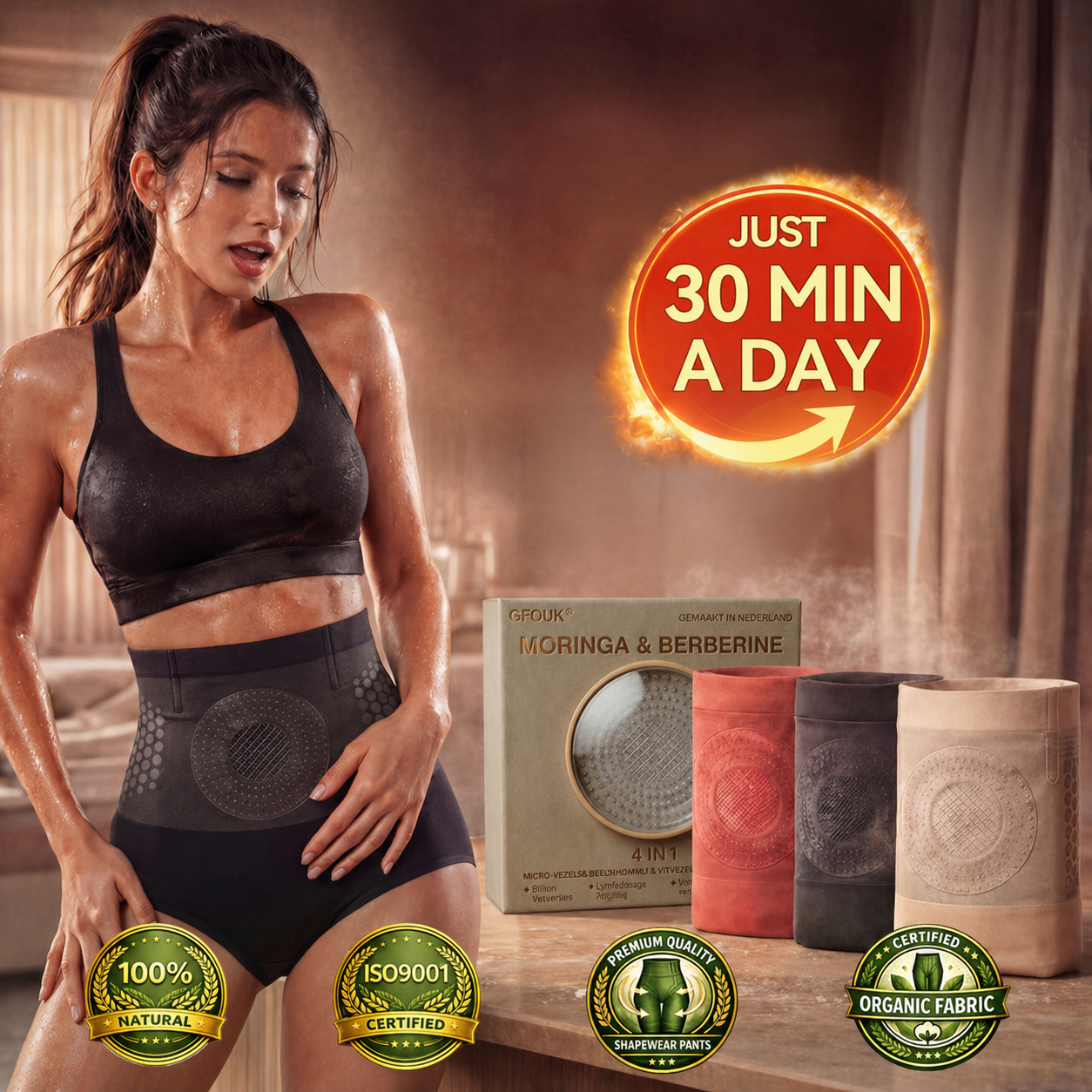 👨‍⚕️❤️‍🔥GFOUK®  Moringa & Berberine 4-In-1 Micro-Particle Sculpting & Fat-Burn Shorts